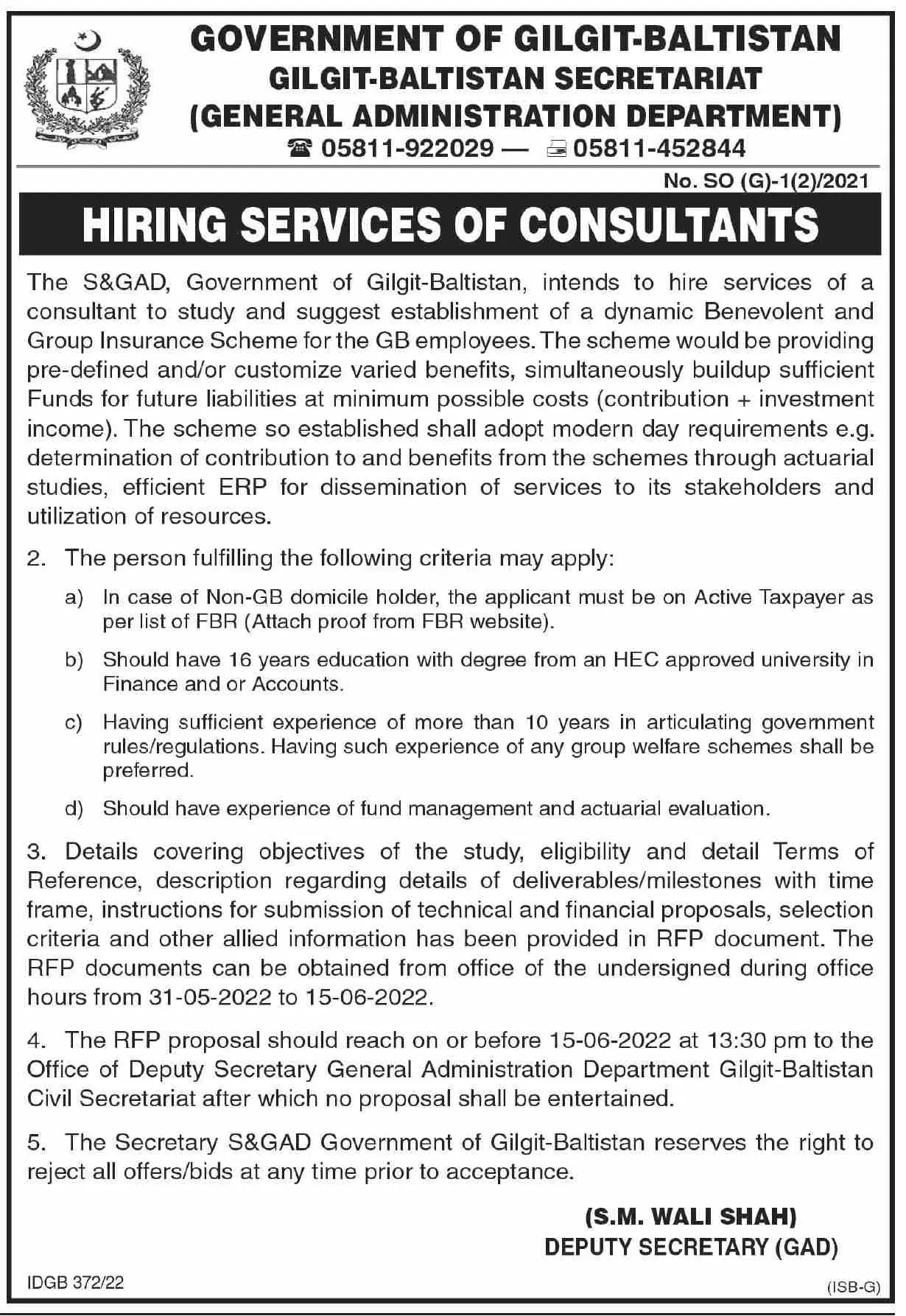Jobs in General Administration Department Gilgit Baltistan – Government of Gilgit-Baltistan Jobs 2022 — original advertisement