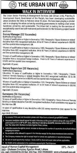 interview in The Urban Unit Punjab Jobs 2022 — original advertisement