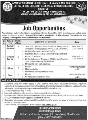 Central Design office Muzaffarabad Azad JUMMU kashmir Jobs – Govt of Azad Kashmir Jobs 2022 — original advertisement