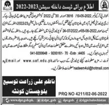 Admission in Agriculture University Faisalabad Admissions 2022 — original advertisement