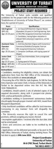 Jobs in University of Turbat Jobs 2022 — original advertisement