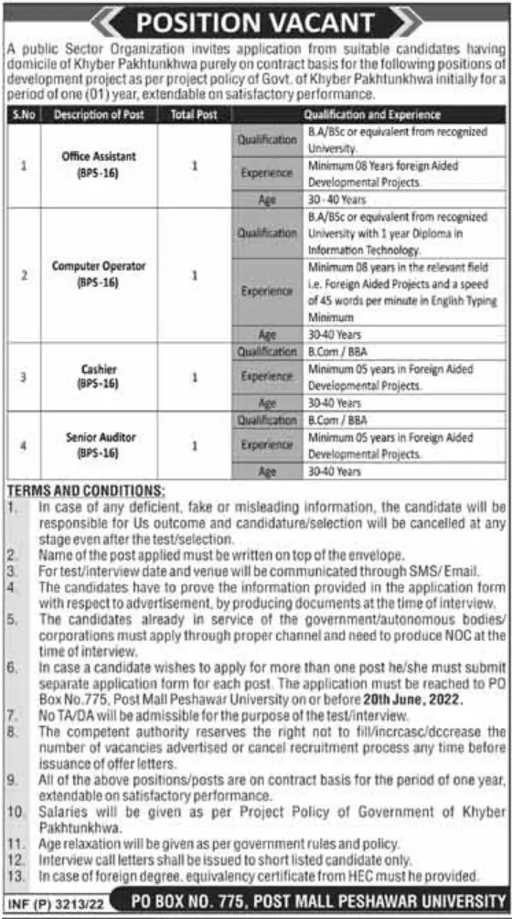Jobs in Public sector Organization Khyber Pakhtunkhwa Jobs 2022 — original advertisement