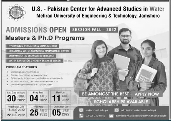 Admission Mehran University of Engineering & Technology – Mehran University of Engineering & Technology Jamshoro Admissions 2022 — original advertisement
