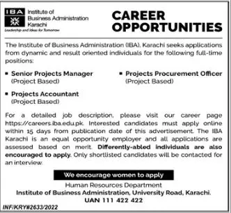 Jobs in institute of Business Adminstration Karachi Sindh – IBA Karachi Jobs 2022 — original advertisement