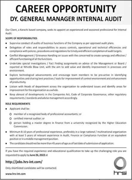 Jobs in Karachi Based Company – Private Company Jobs 2022 — original advertisement