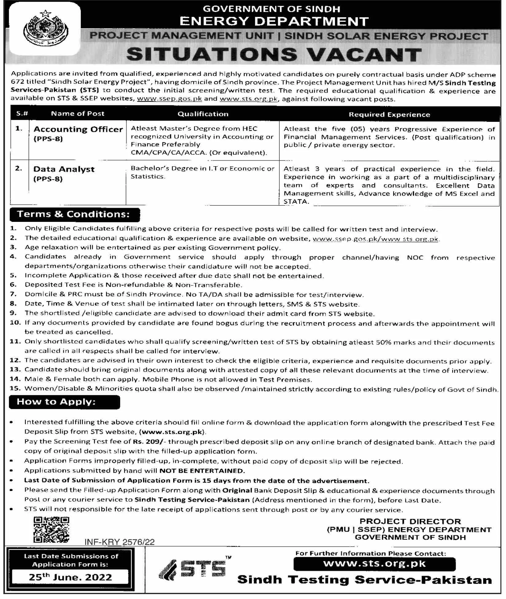 Jobs in Project  Management Unit Sindh Solar Energy Project – Govt of Sindh Jobs 2022 — original advertisement