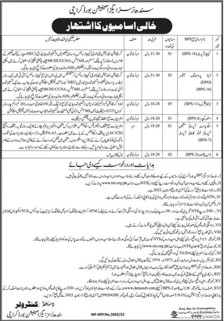 Jobs in Sindh Nurses Examination Board – Govt of Sindh Jobs 2022 — original advertisement