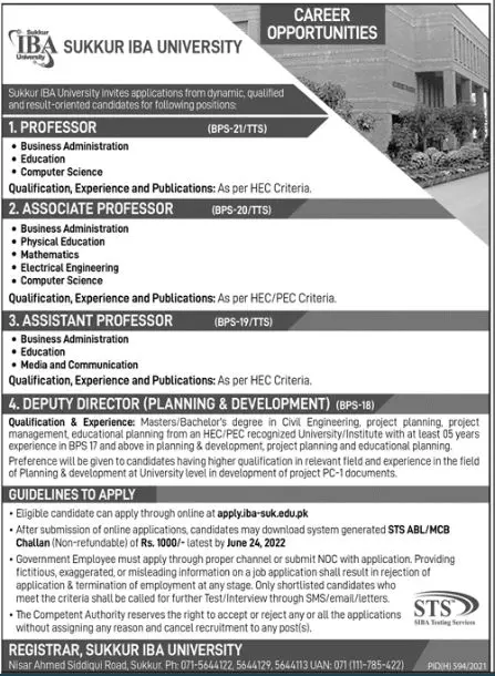 Jobs in Sukkur IBA University Jobs 2022 — original advertisement