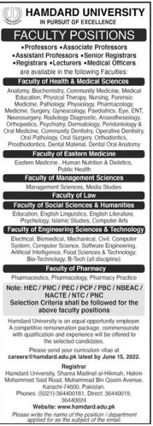 Jobs in Hamdard University Karachi – Hamdard University Hospital Karachi Jobs 2022 — original advertisement