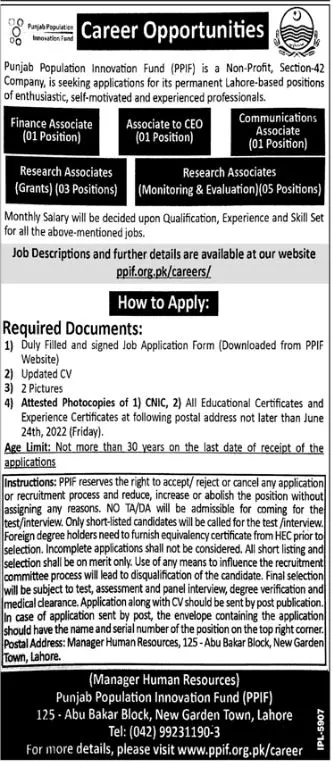 Jobs in Punjab Population innovation Fund (PPIF) – Govt of Punjab Jobs 2022 — original advertisement