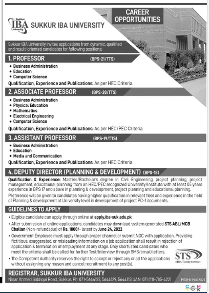 Jobs in Sukkur IBA University Jobs 2022 — original advertisement