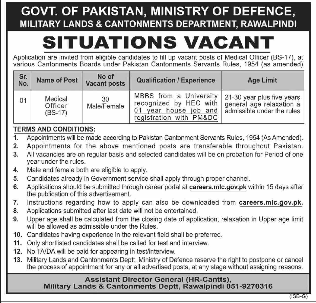 Jobs in Ministry of Defence Rawalpindi – Ministry of Defence Pakistan Jobs 2022 — original advertisement