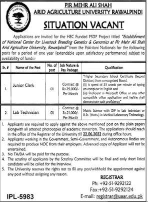 Jobs in Pir Mehr Ali shah Arid Agriculture University – Pir Mehr Ali Shah Arid Agriculture University Rawalpinid Jobs 2022 — original advertisement