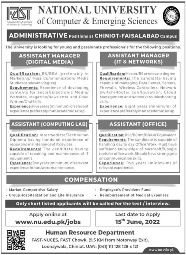 Jobs in Fast National University of Computer & Emerging – FAST - National University of Computer & Emerging Sciences Jobs 2022 — original advertisement