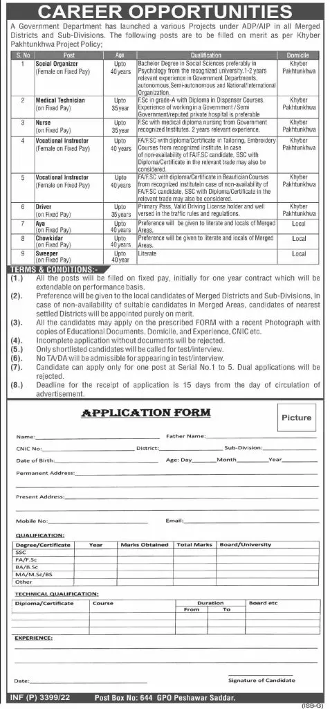 Jobs in Government department of Khyber Pakhtunkhwa – Govt of Kpk Jobs 2022 — original advertisement