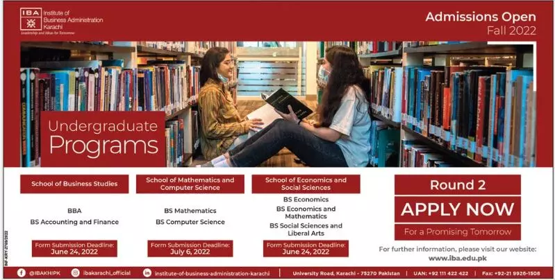 Admission in Institute of Business adminstration Karachi – IBA Karachi Admissions 2022 — original advertisement