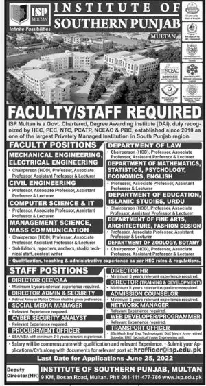 Jobs in institute of Southern Punjab (ISP) Multan – Govt of Punjab Jobs 2022 — original advertisement