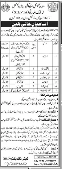 Sindh Technical Education Vocational Training Authority jobs – Sindh Technical Education and Vocational Training Authority Jobs 2022 — original advertisement