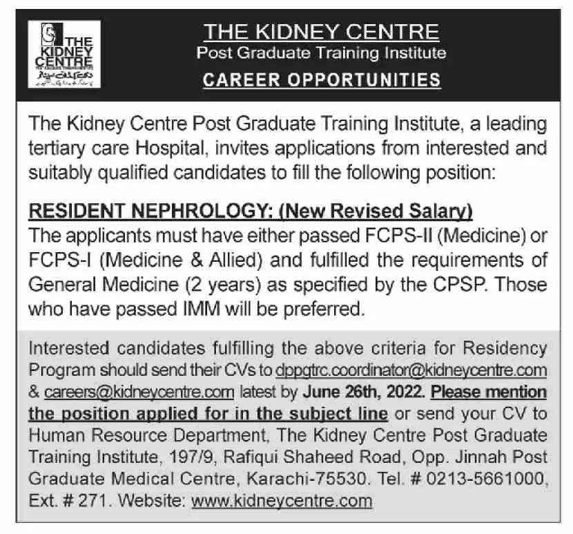 Jobs in The Kidney Centre Post Graduate Training Institute Jobs 2022 — original advertisement