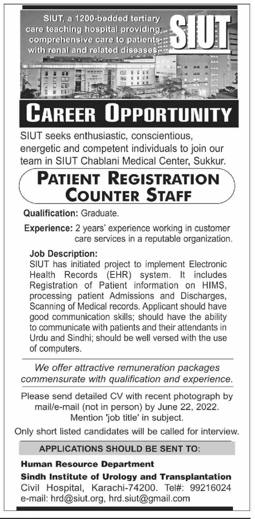 Jobs in Sindh institute of Urology And Transplantation – Sindh Institute of Urology and Transplantation SIUT Karachi Jobs 2022 — original advertisement