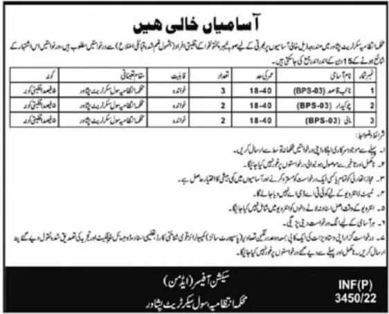 Jobs in Civil Secretariat Management Peshawar kpk – Administration Department Government of Khyber Pakhtunkhwa Jobs 2022 — original advertisement