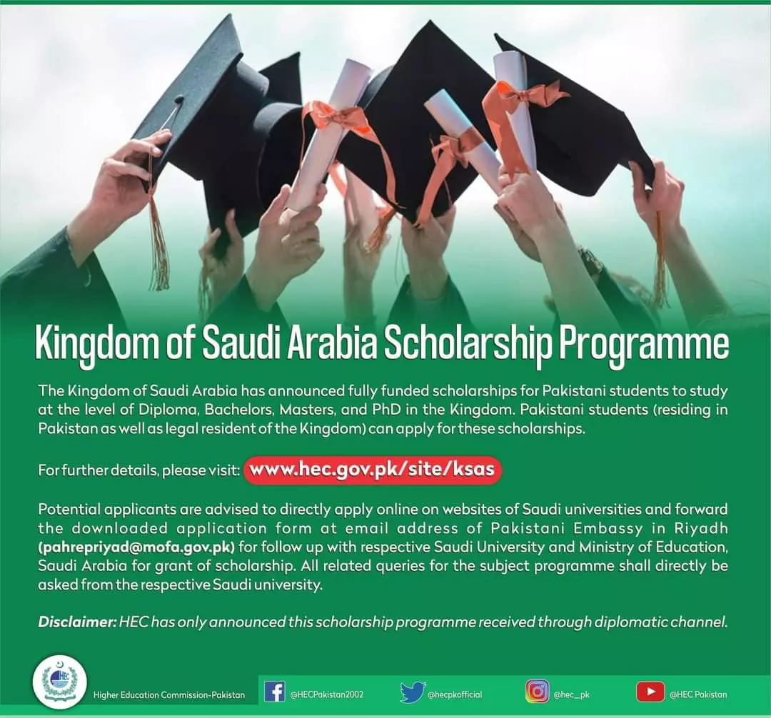 Scholarships For Pakistani Students in Kindom of Saudi Arabi – Higher Education Commission Islamabad Scholarships 2022 — original advertisement