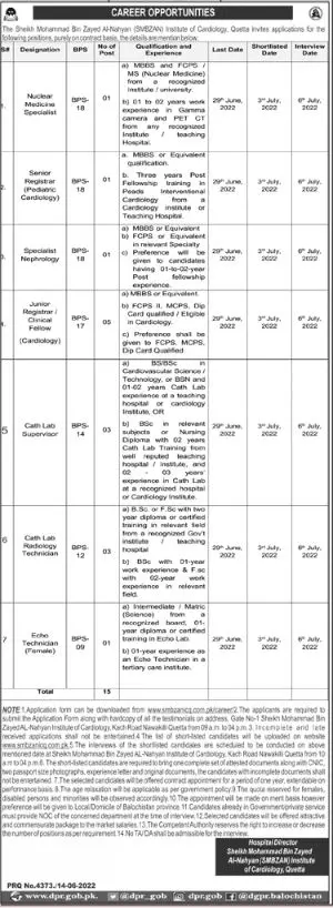 Jobs in Sheikh Mohammad Bin Zayed institute of Cardiology – Sheikh Mohammad Bin Zayed Al Nahyan SMBZAN Institute of Cardiology Jobs 2022 — original advertisement