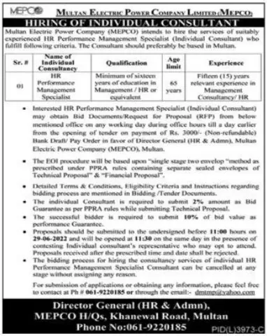 Jobs in Multan Electric Power Company Mepco – Multan Electric Power Company Limited Jobs 2022 — original advertisement