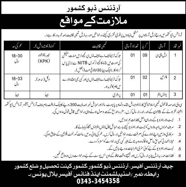 Jobs in Ordinance Depot Kashmore – Central Ordnance Depot Jobs 2022 — original advertisement