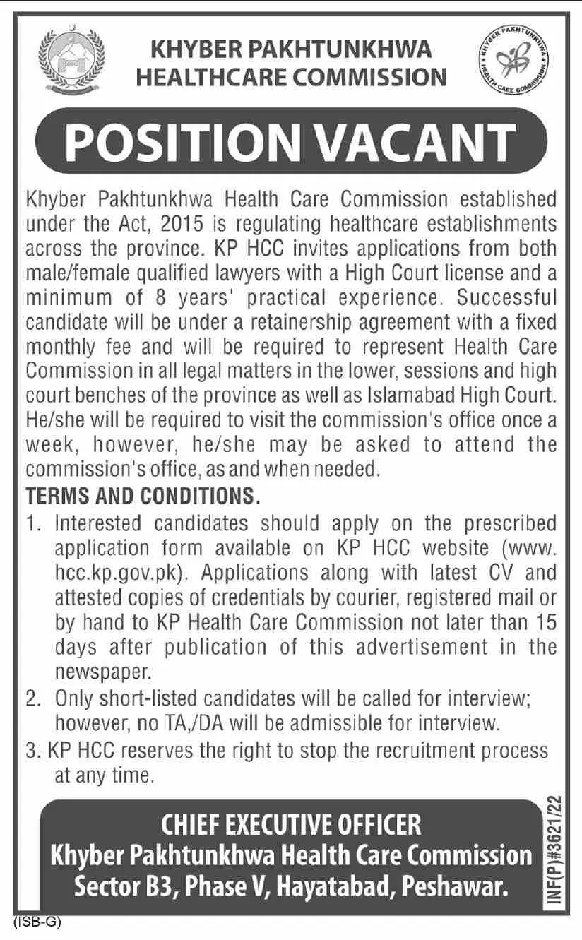 Jobs in Khyber Pakhtunkhwa Health Care Commission – Health Department KPK Jobs 2022 — original advertisement