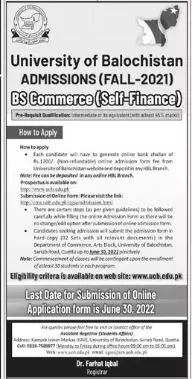Admission in University of Balochistan Admissions 2022 — original advertisement
