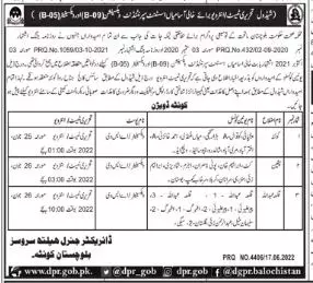 Interview in Directorate General Health Services Quetta – Health Department Balochsitan Jobs 2022 — original advertisement
