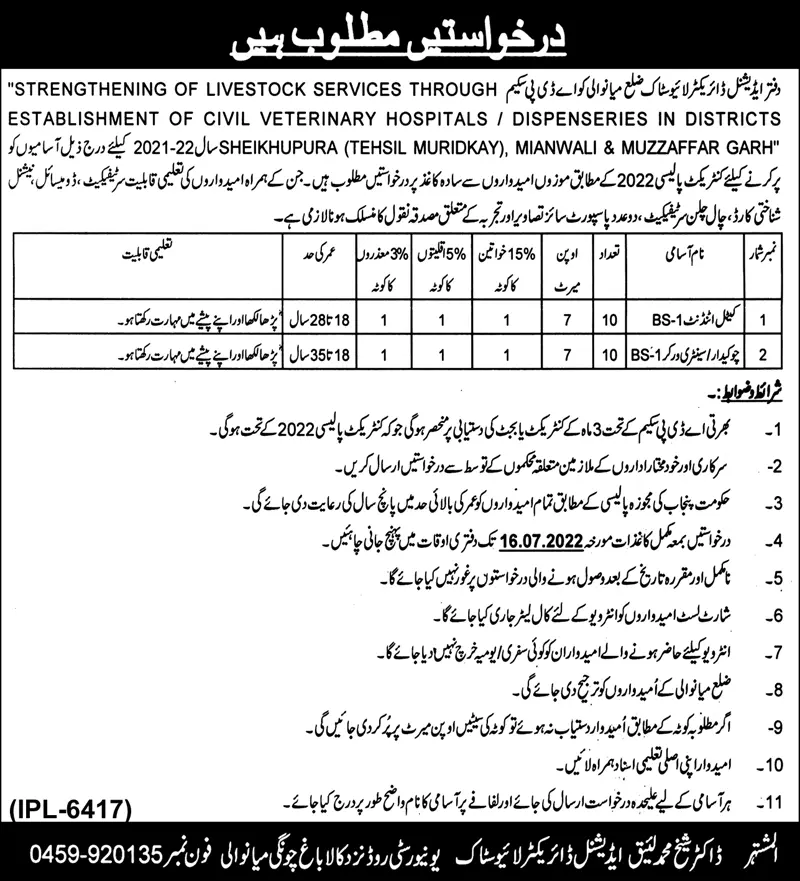 Jobs in Livestock And Dairy Development Department – Livestock and Dairy Development Department Punjab Jobs 2022 — original advertisement
