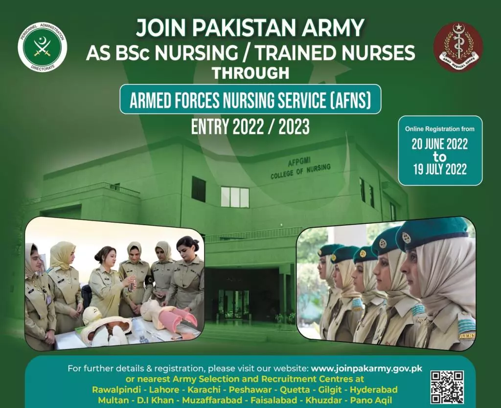 Jobs in Join Pakistan army As BSC Nursing Trained Nurses Jobs 2022 — original advertisement