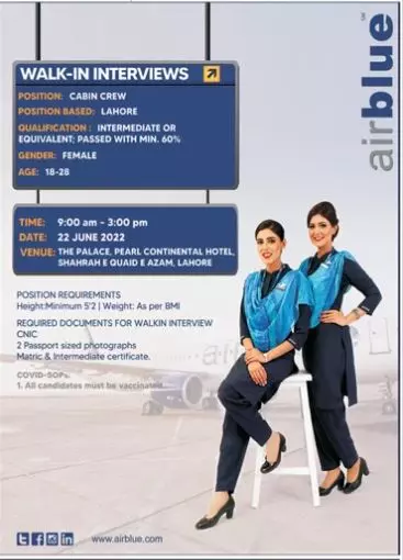 Interview in Air Blue Jobs 2022 — original advertisement