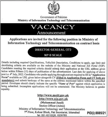 Jobs in Ministry of information Technology And Telccommunica – Ministry of Information Technology and Telecommunication Jobs 2022 — original advertisement