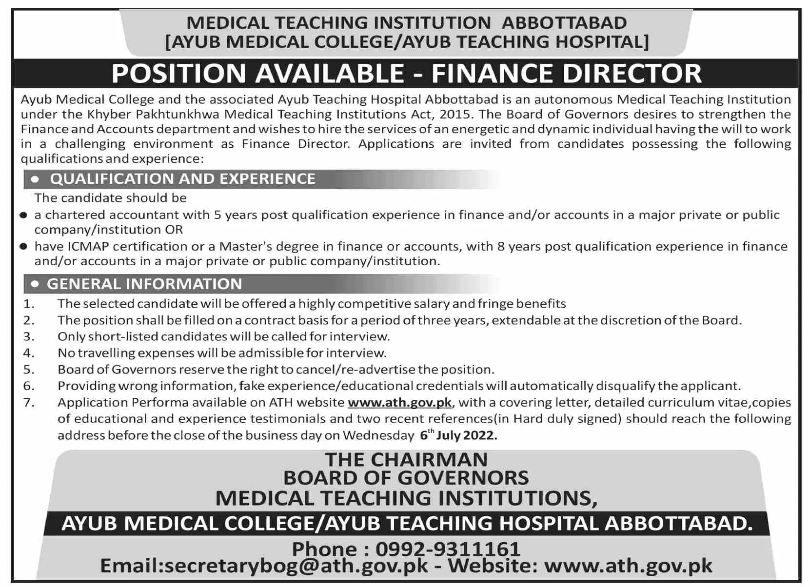 Jobs in  Ayub Medical and Teaching institution Abbottabad Jobs 2022 — original advertisement