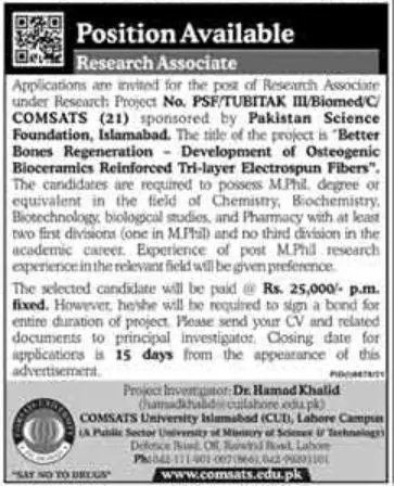 Jobs in COMSATS University Islamabad Jobs 2022 — original advertisement