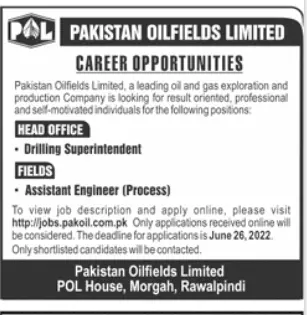 Jobs in Pakistan Oil fields Limited – Private Company Jobs 2022 — original advertisement