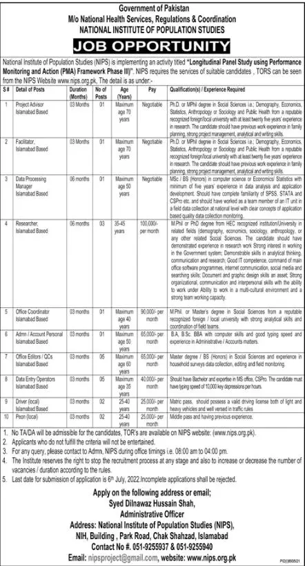 Jobs in National Health Services Regulation and Coordination – Ministry of National Health Services Regulation and Coordination Jobs 2022 — original advertisement