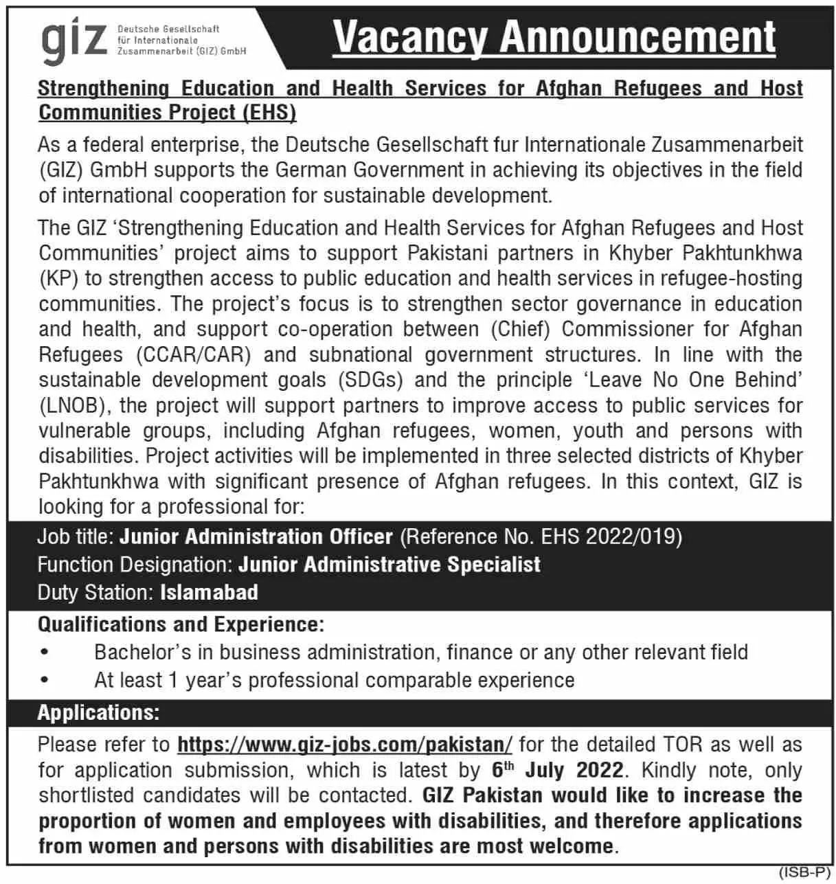 Jobs in Giz NGO – GIZ Deutsche Gesellschaft für Internationale Zusammenarbeit (GIZ) GmbH Jobs 2022 — original advertisement