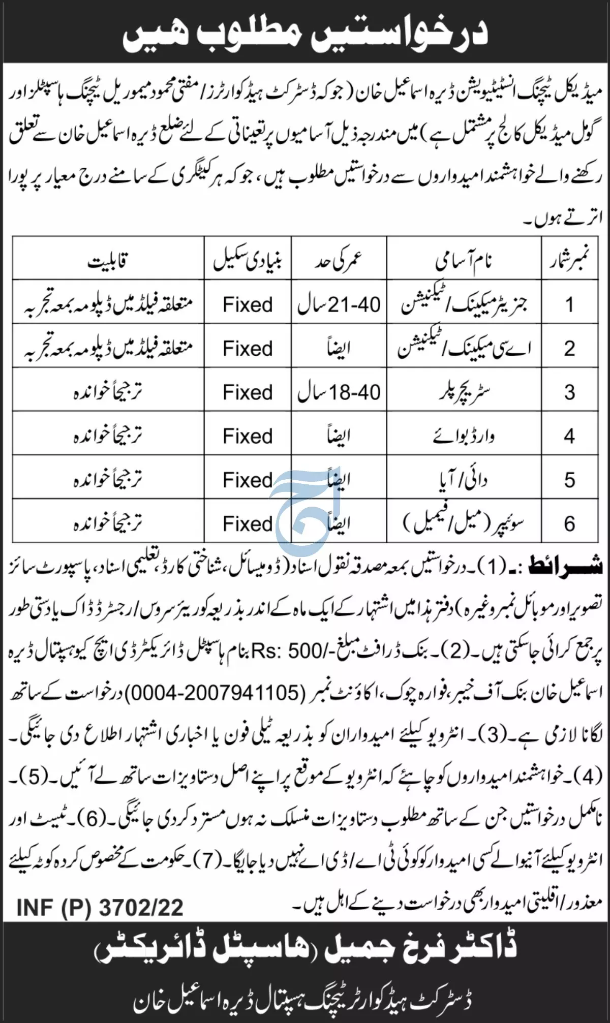 Jobs in Medical Teaching Institution Dera Ismail Khan – Medical Teaching Institution MTI DI Khan Jobs 2022 — original advertisement