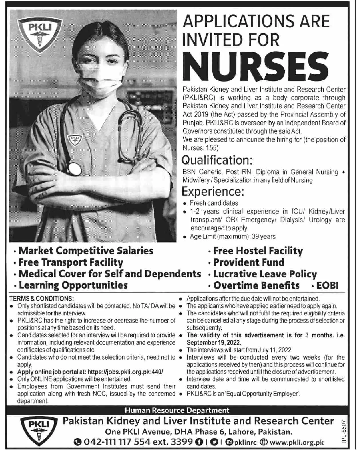 Jobs in Kidney And Liver Institute  And Research Center – Pakistan Kidney And Liver Institute (PKLI) And Research Centre Lahore Jobs 2022 — original advertisement