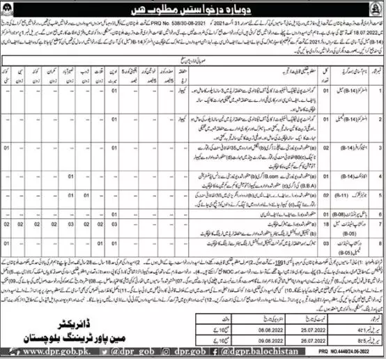 Jobs in Directorate of Manpower and Training Balochistan – Labour and Manpower Department Balochistan Jobs 2022 — original advertisement