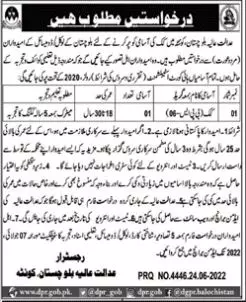 Jobs in Judiciary High Court Quetta Balochistan – Balochistan High Court Jobs 2022 — original advertisement