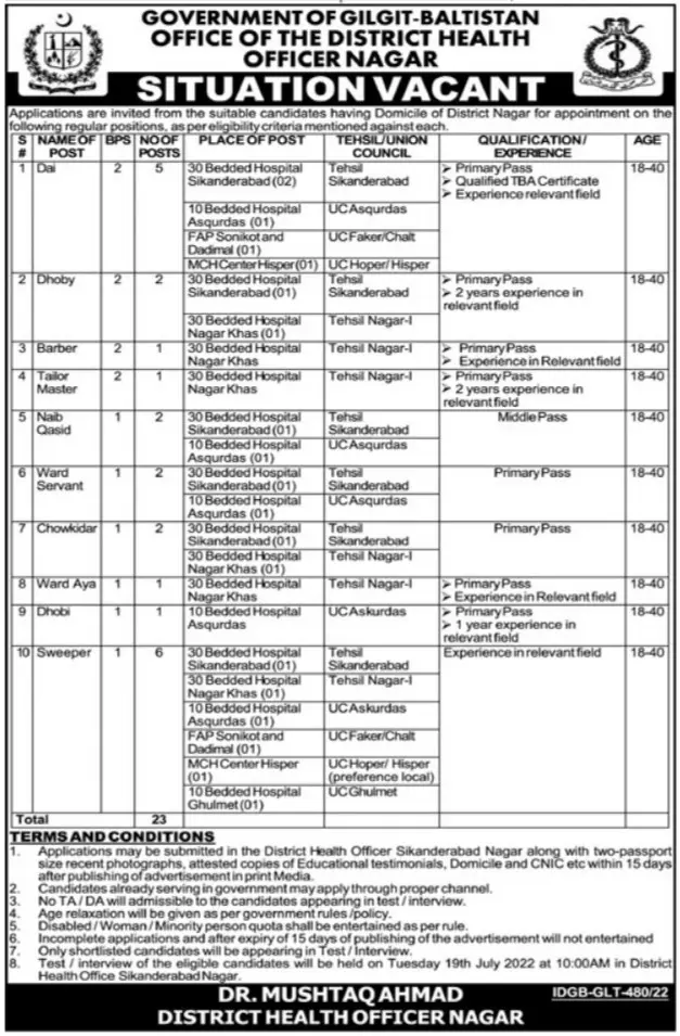 Jobs in Health Department Gilgit Baltistan – Health Department Gilgitbaltistan Jobs 2022 — original advertisement