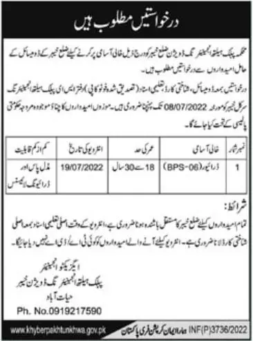 Jobs in Public Health Engineering Department Khyber Haytabad – Public Health Engineering Department KPK Jobs 2022 — original advertisement
