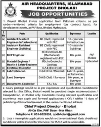 Jobs in Air headquater Islamabad – Federal Government Organization Jobs 2022 — original advertisement