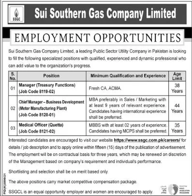 Jobs in Sui Southren Gas company LImited – Sui Southern Gas Company Limited Jobs 2022 — original advertisement