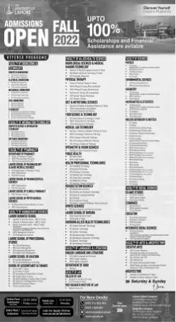 Admission in University of Lahore Admissions 2022 — original advertisement